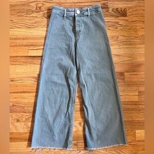 Zara Girls Wide Leg Sage Green Denim Jeans, Size 13/14